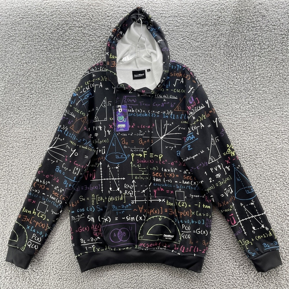 Freshhoods Math Hoodie Sweatshirt Mens Large Black Equation Graphic Fleece Line